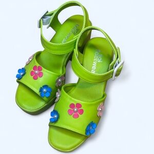 Koi Footwear Vibrant Green Kids Sandals with Floral Accents chunky look